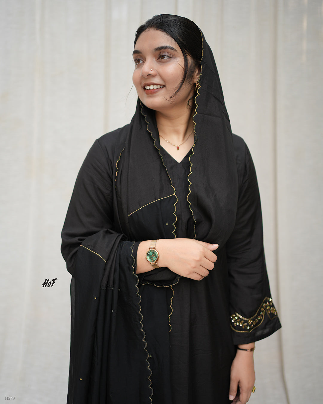 MyHof Black Suit Set With Hand Embroidery In Muslin