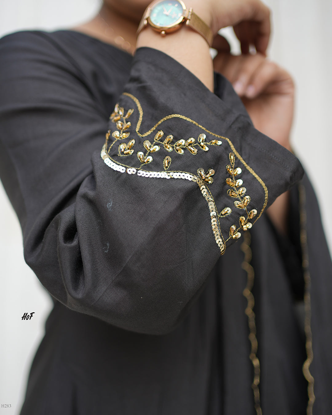 MyHof Black Suit Set With Hand Embroidery In Muslin