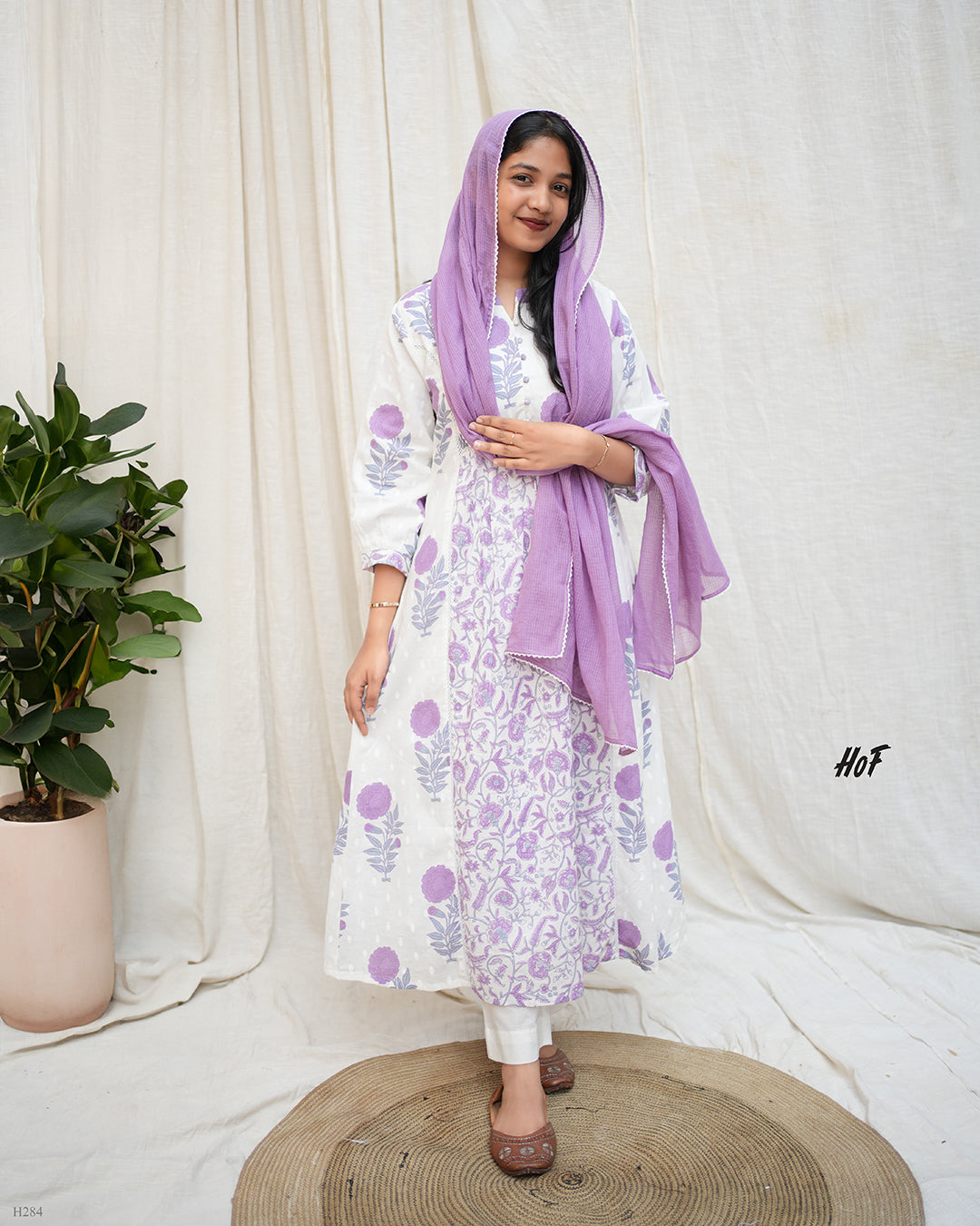 MyHof Lavender Floral Printed Suit Set In Cotton