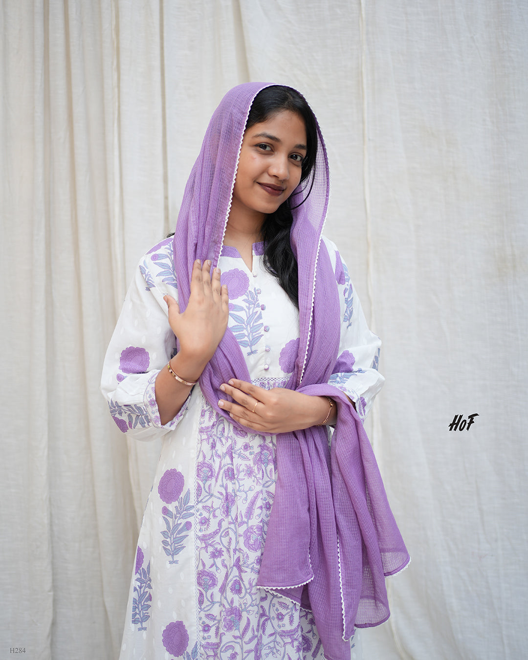 MyHof Lavender Floral Printed Suit Set In Cotton