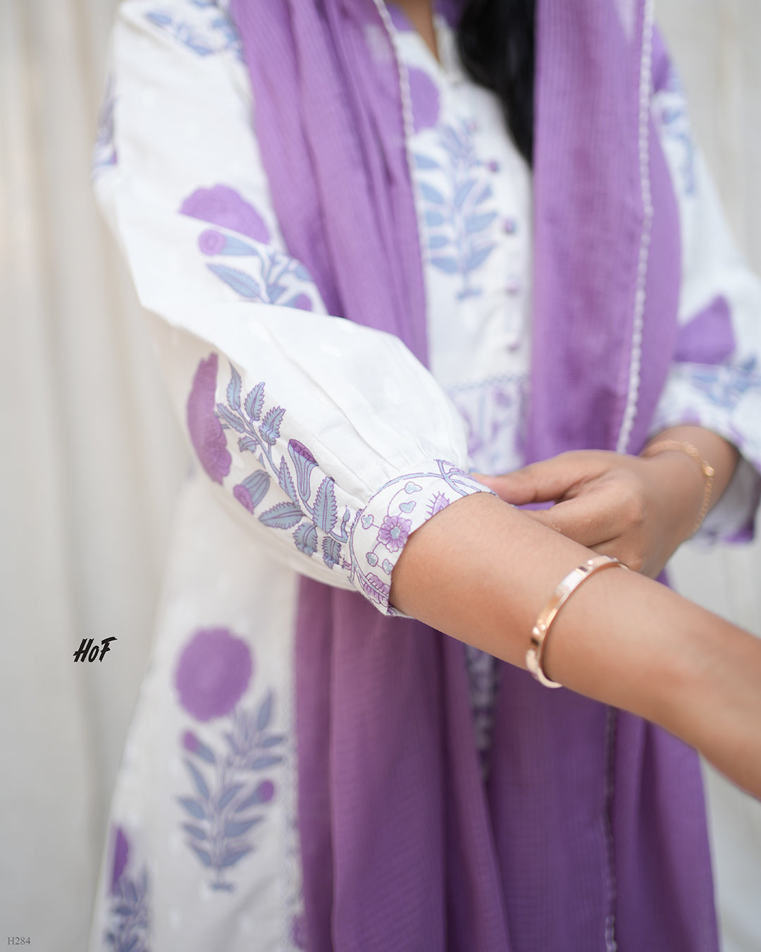 MyHof Lavender Floral Printed Suit Set In Cotton
