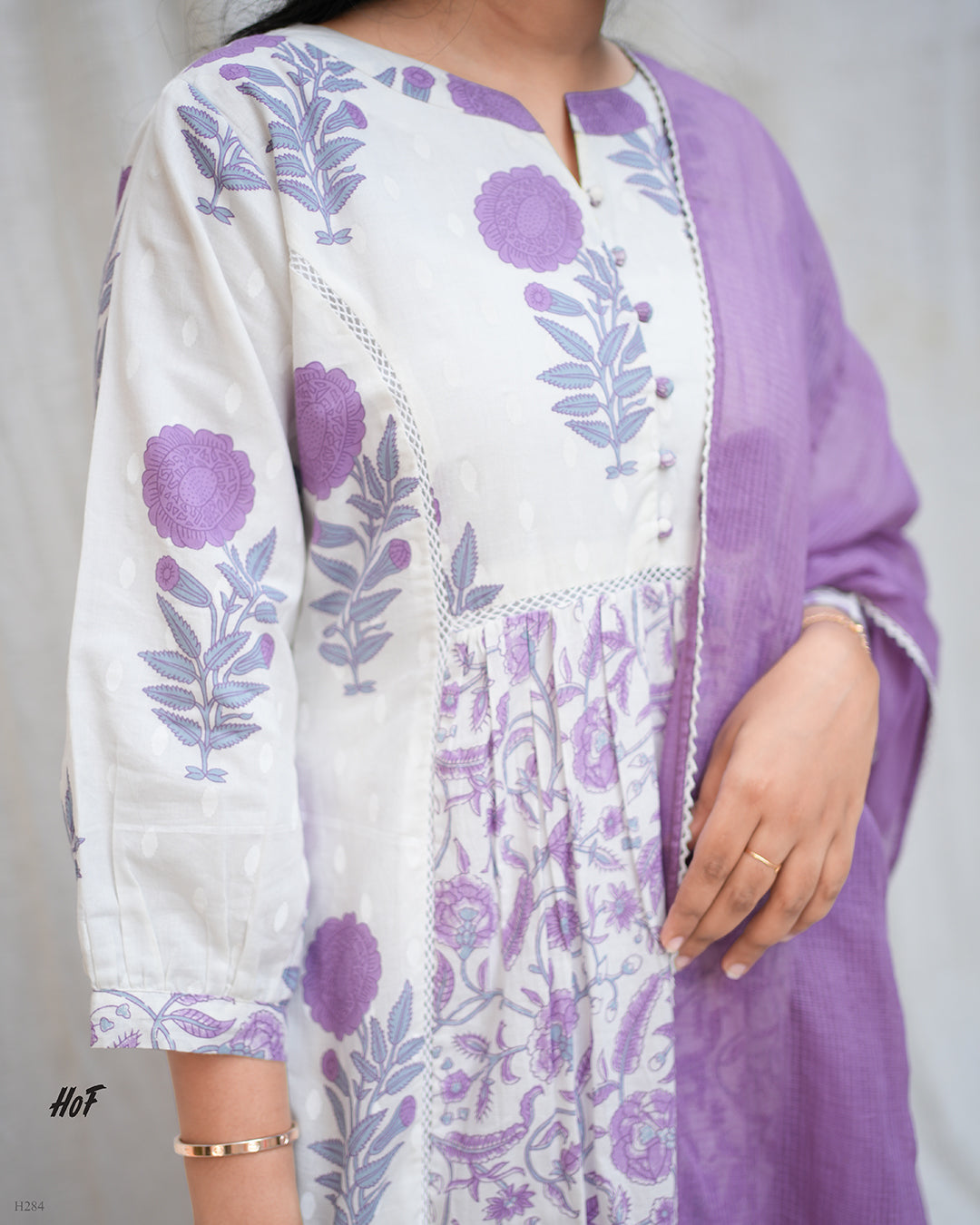 MyHof Lavender Floral Printed Suit Set In Cotton