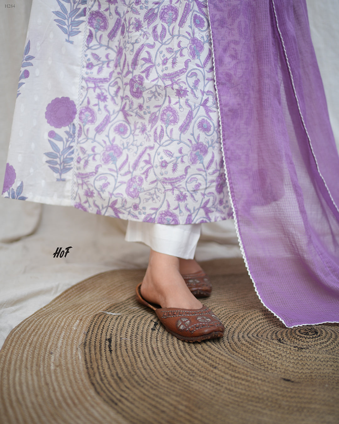 MyHof Lavender Floral Printed Suit Set In Cotton