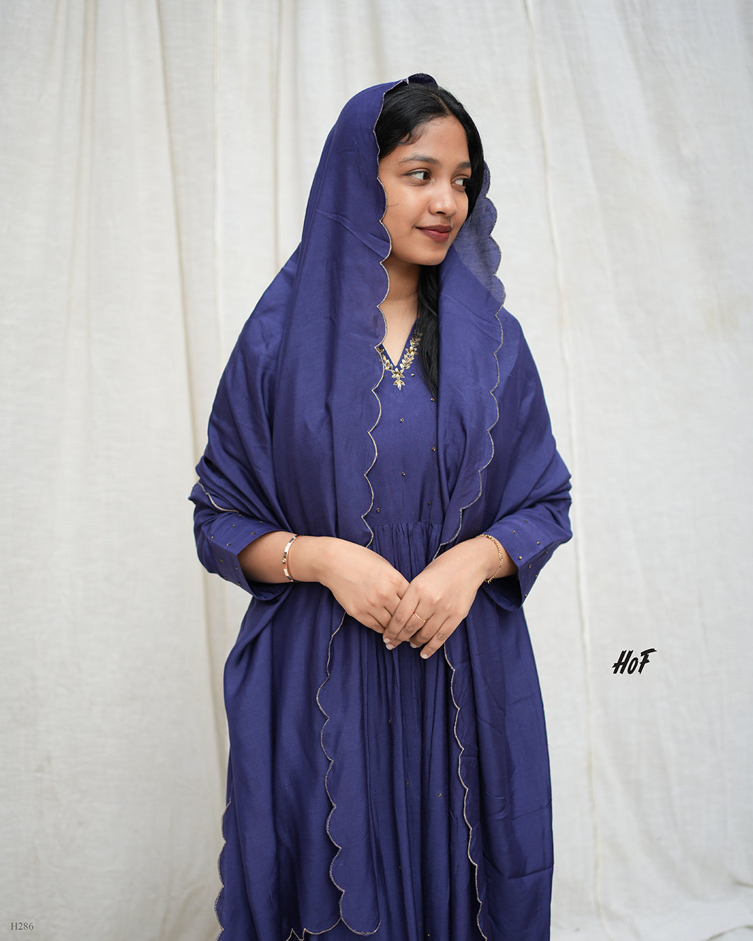MyHof Royal Blue Hand Embroidery suit set In Muslin