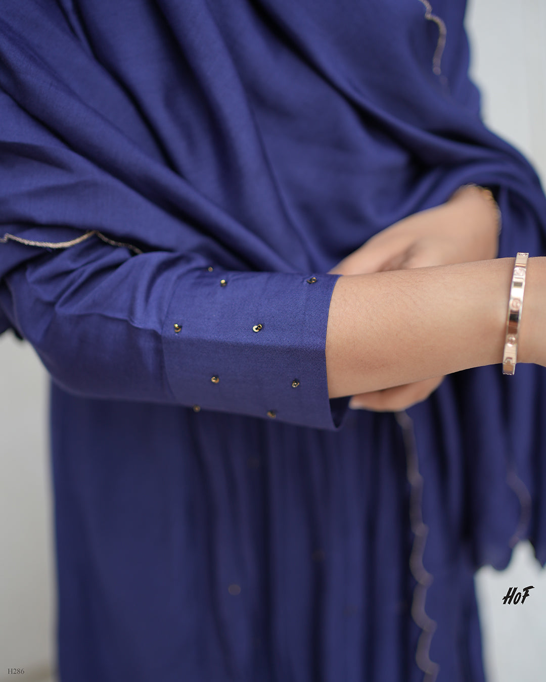 MyHof Royal Blue Hand Embroidery suit set In Muslin