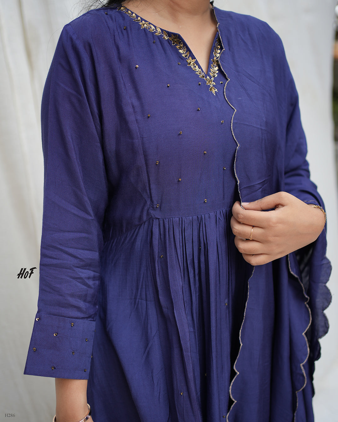 MyHof Royal Blue Hand Embroidery suit set In Muslin