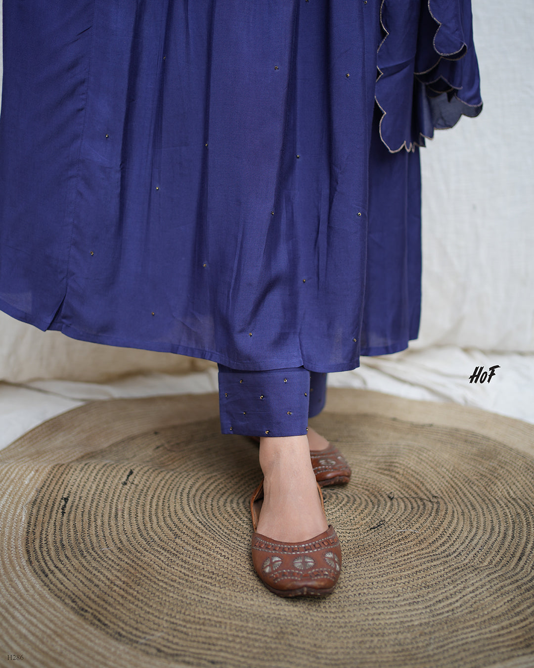 MyHof Royal Blue Hand Embroidery suit set In Muslin