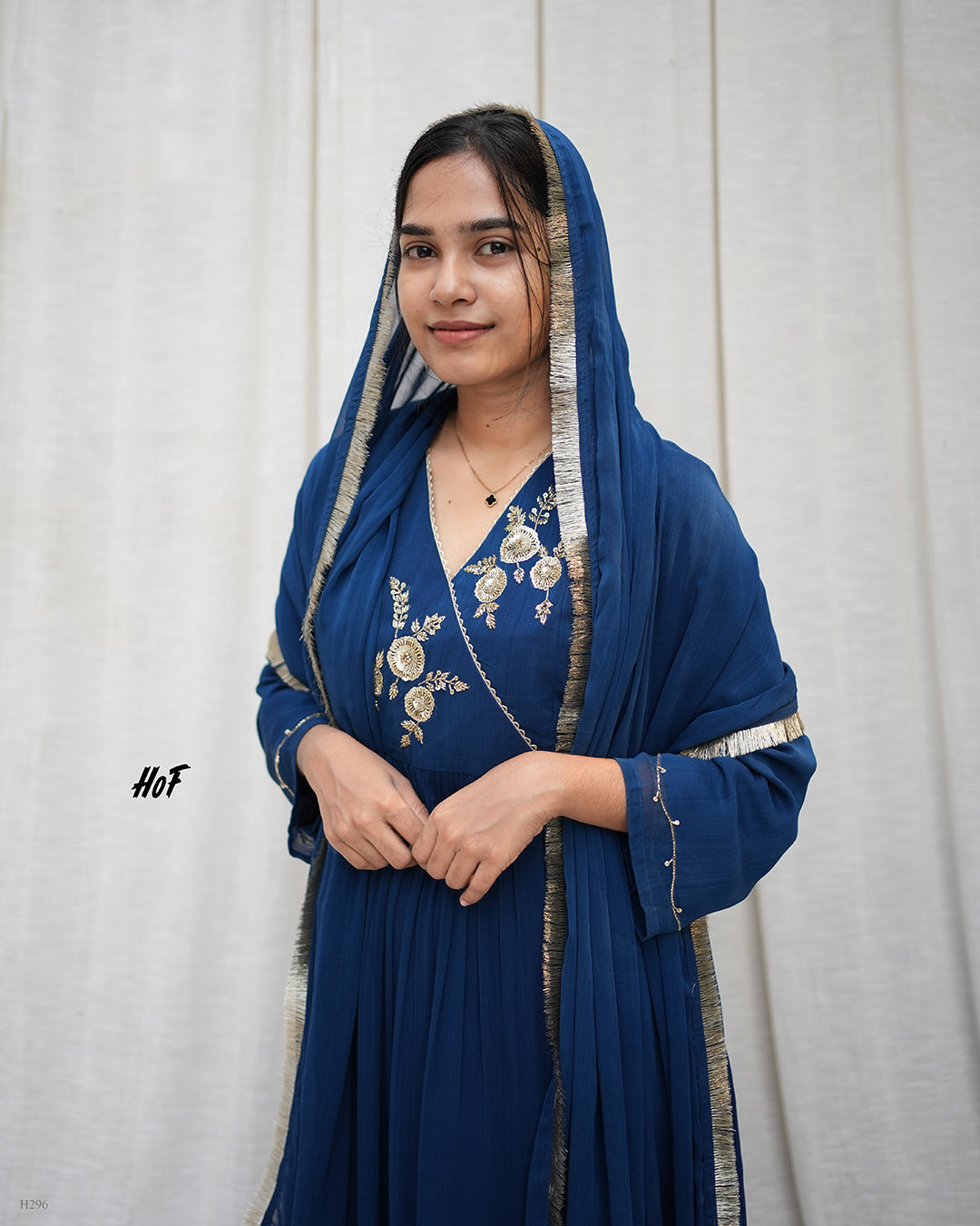 MyHof Royal Blue Hand Embroidery Suit Set In Georgette