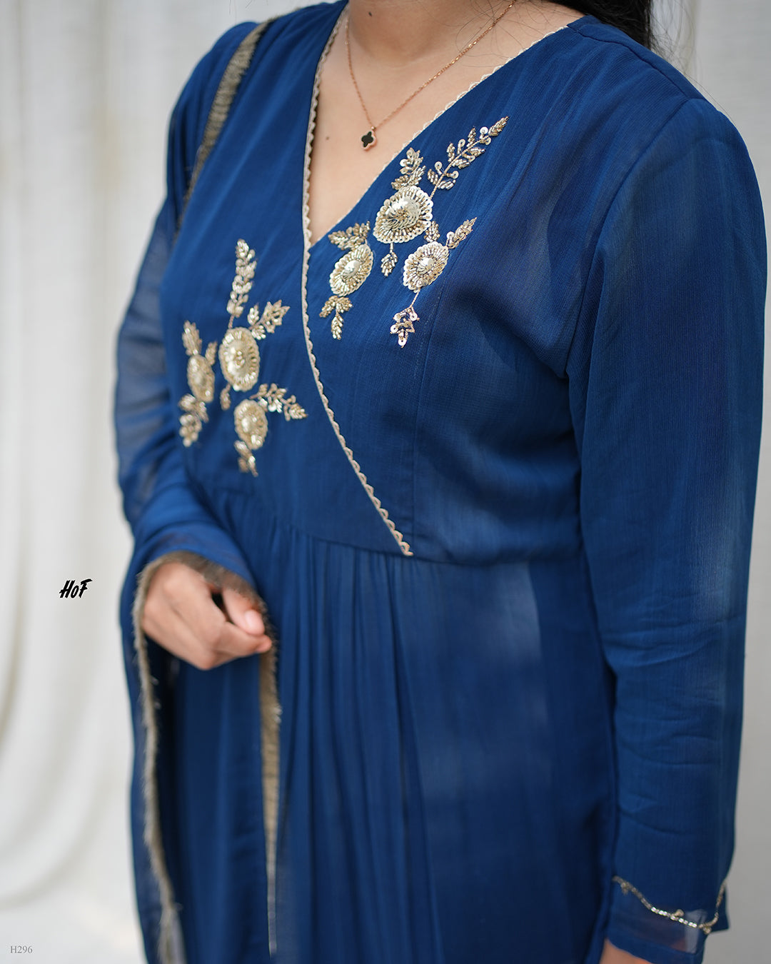 MyHof Royal Blue Hand Embroidery Suit Set In Georgette