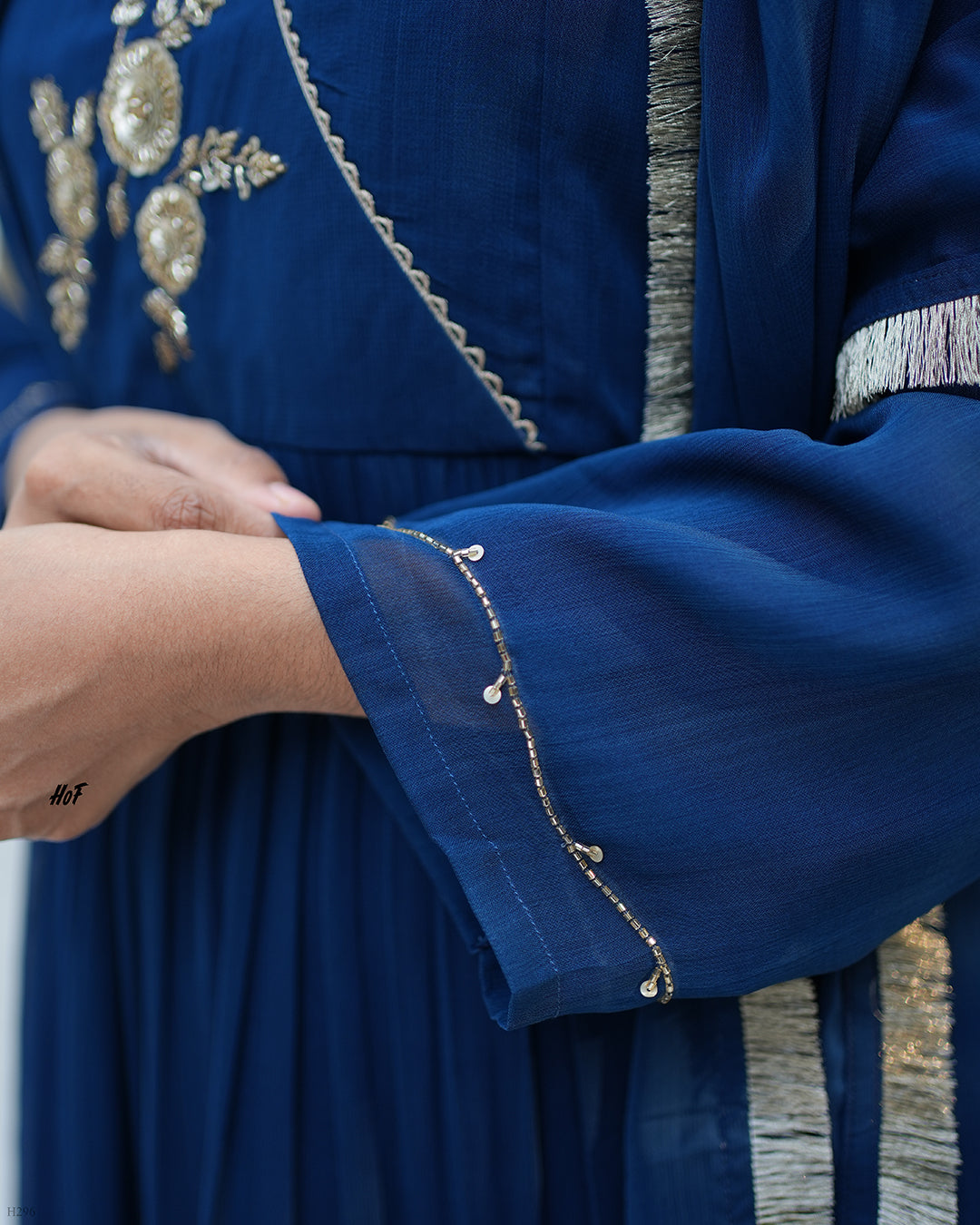 MyHof Royal Blue Hand Embroidery Suit Set In Georgette