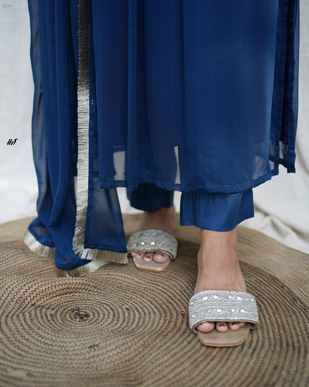 MyHof Royal Blue Hand Embroidery Suit Set In Georgette