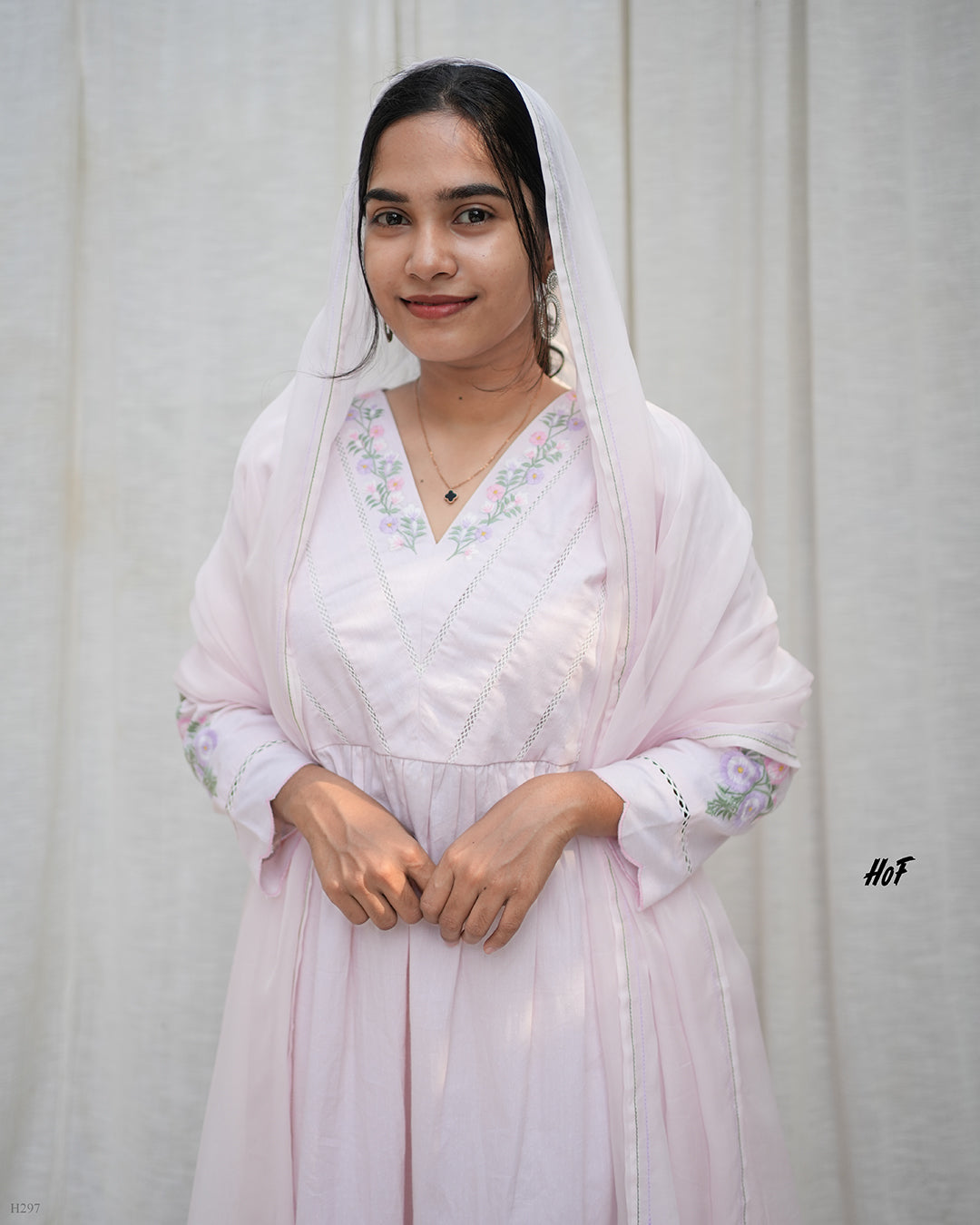 MyHof Baby Pink Suit Set With Floral Embroidery In Cotton