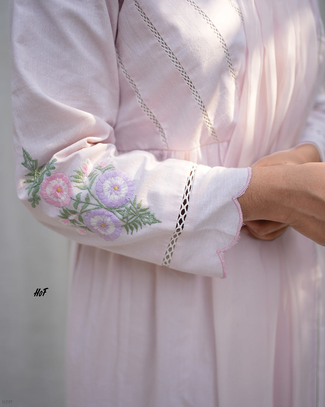 MyHof Baby Pink Suit Set With Floral Embroidery In Cotton