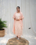 MyHof Peach Suit  Set With Zari Embroidery Work In Cotton