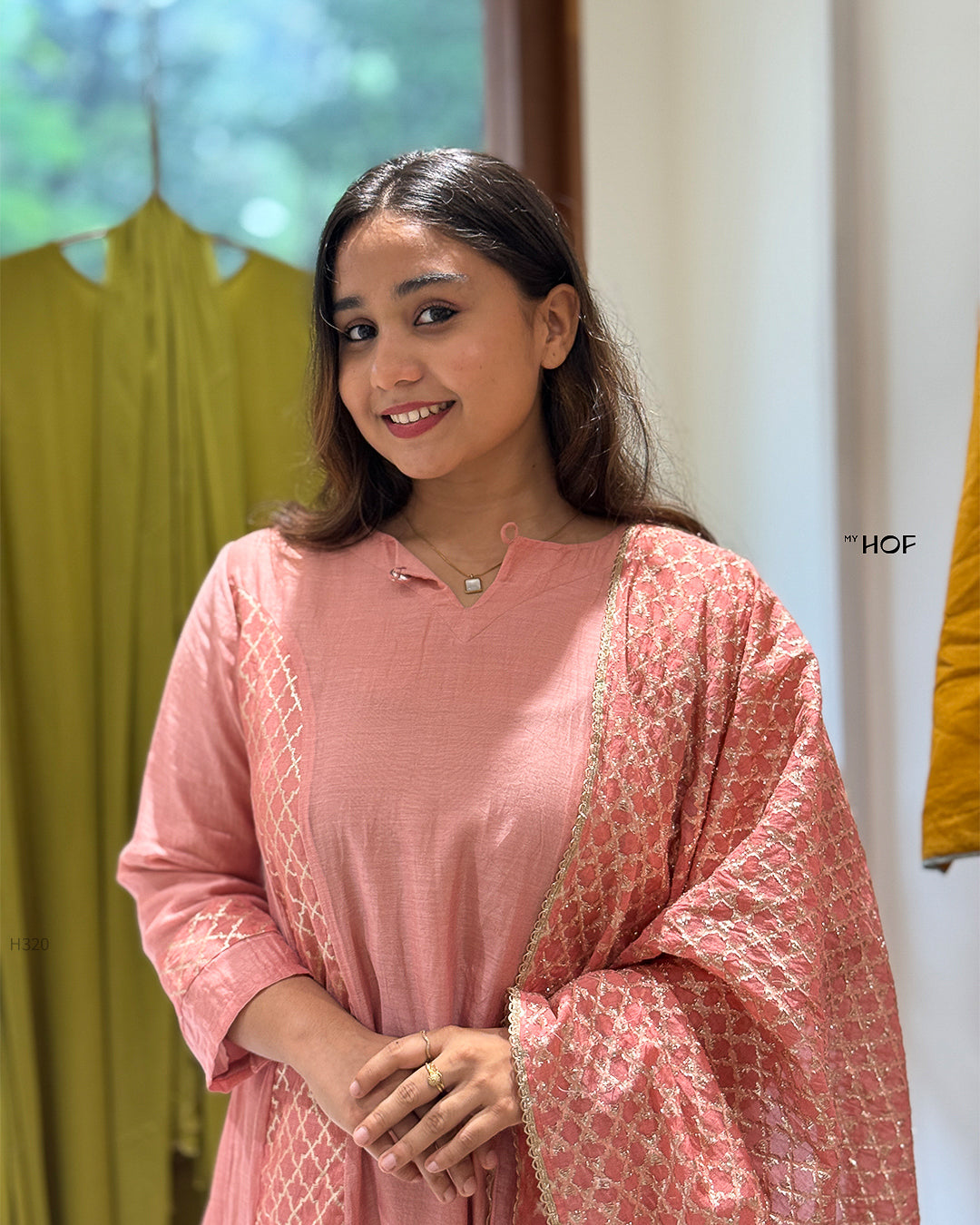 MY HOF Candy Pink Suit Set In Mul Chanderi