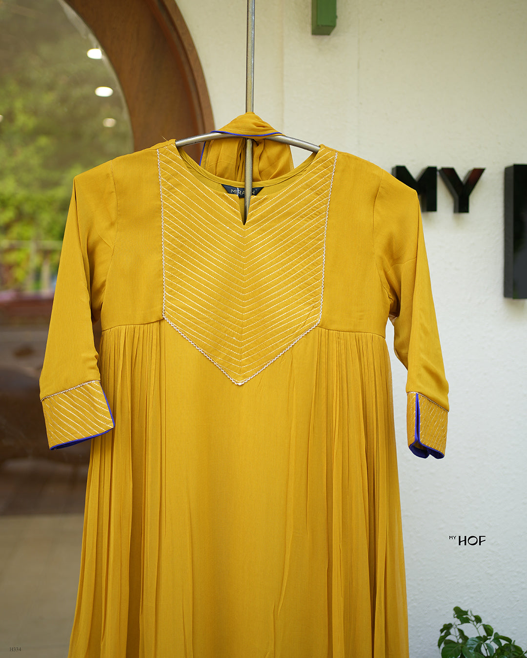 MY HOF Mustard Yellow Suit Set In Georgette
