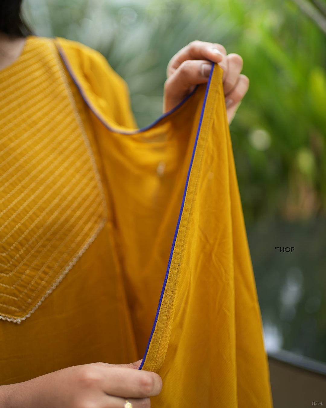 MY HOF Mustard Yellow Suit Set In Georgette