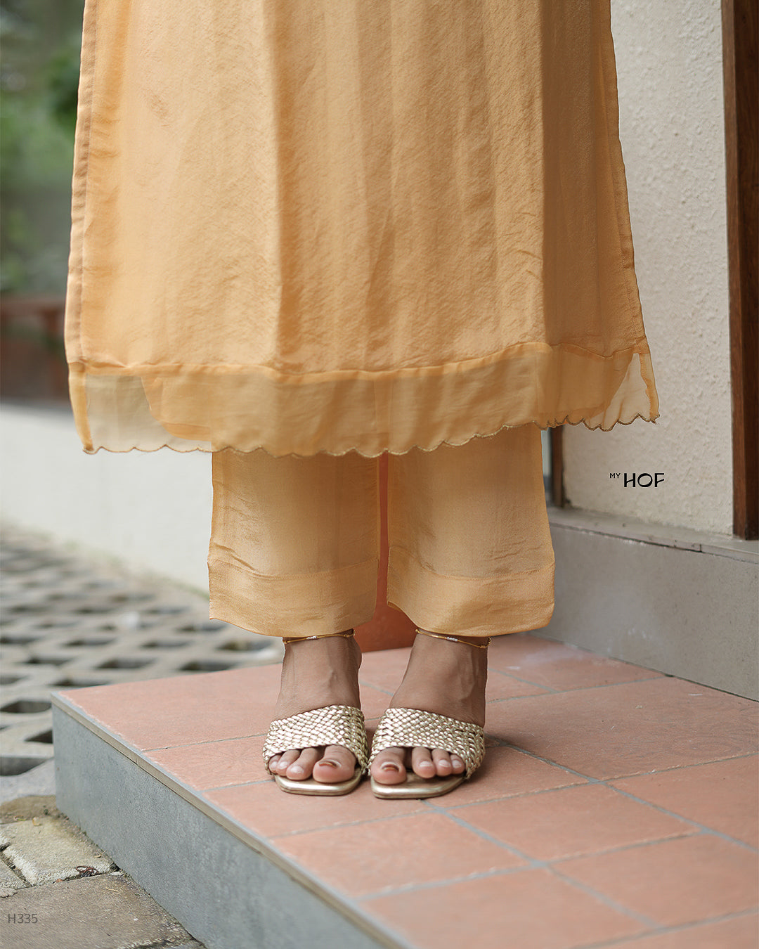 MY HOF Goldish Mustard Yellow Suit Set In Tissue Silk