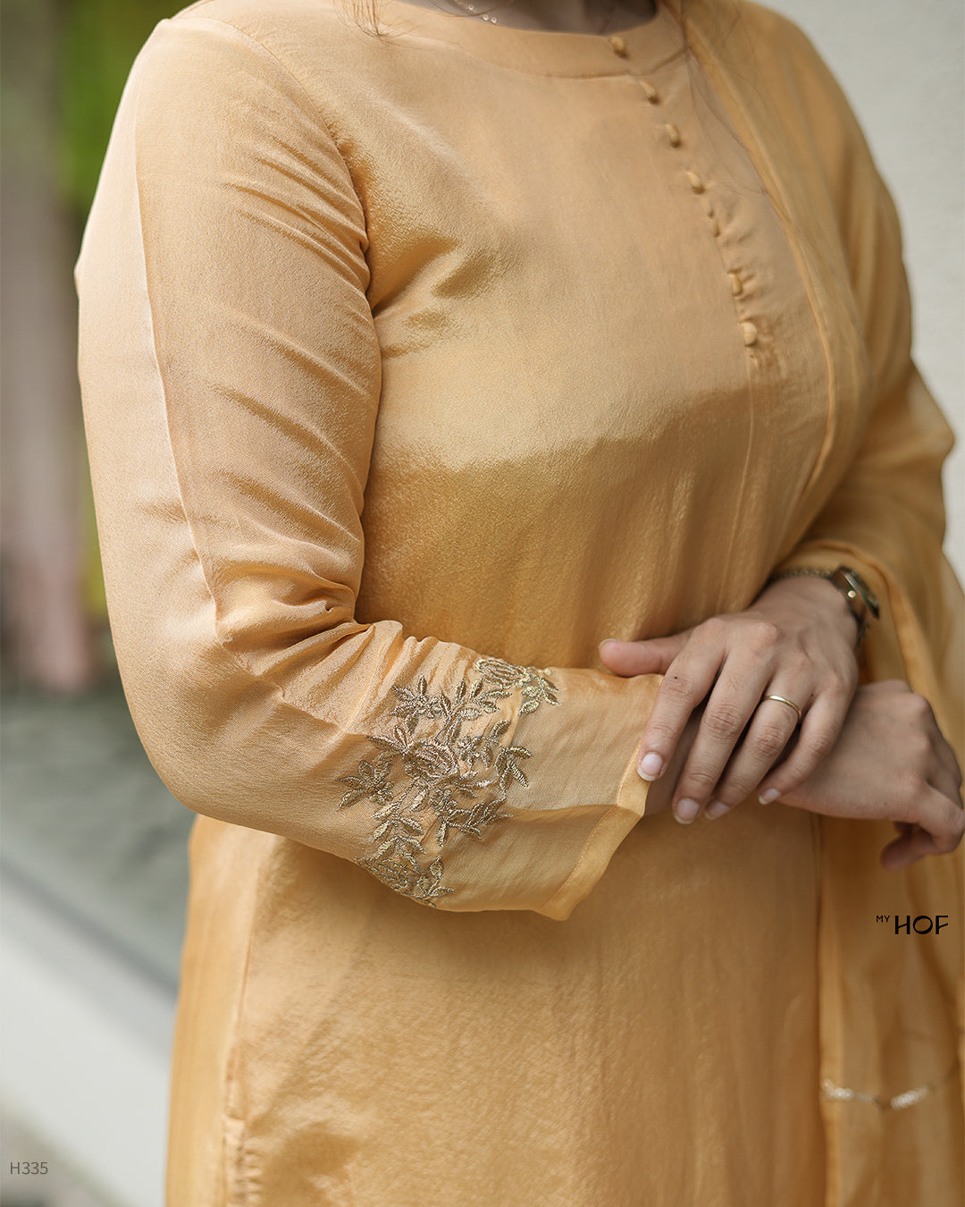 MY HOF Goldish Mustard Yellow Suit Set In Tissue Silk