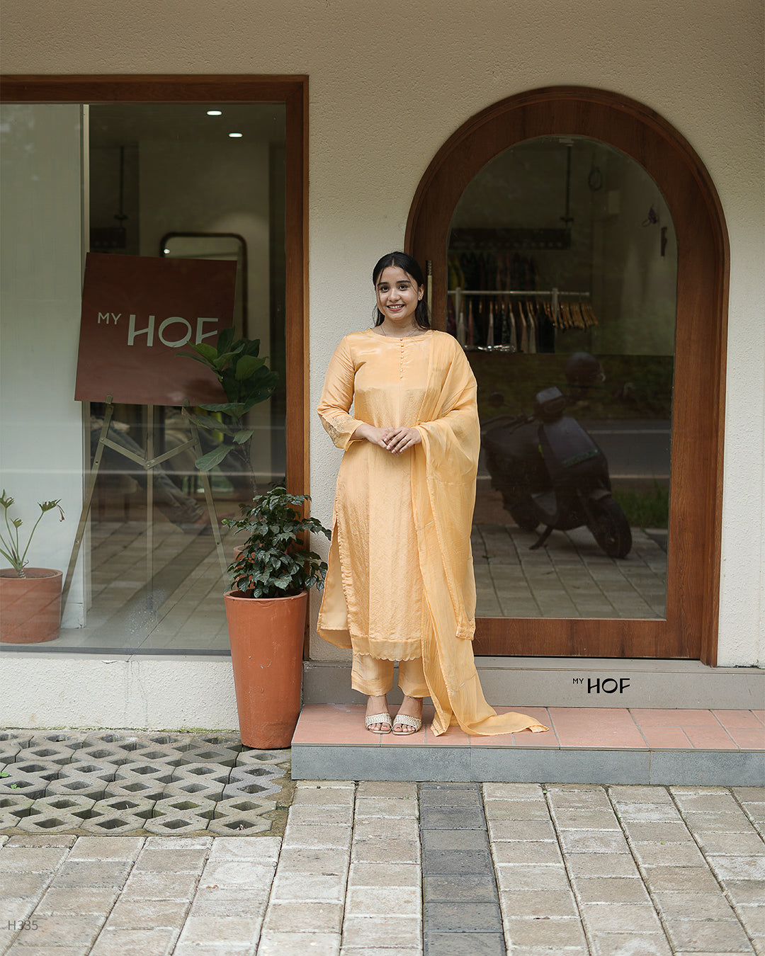 MY HOF Goldish Mustard Yellow Suit Set In Tissue Silk