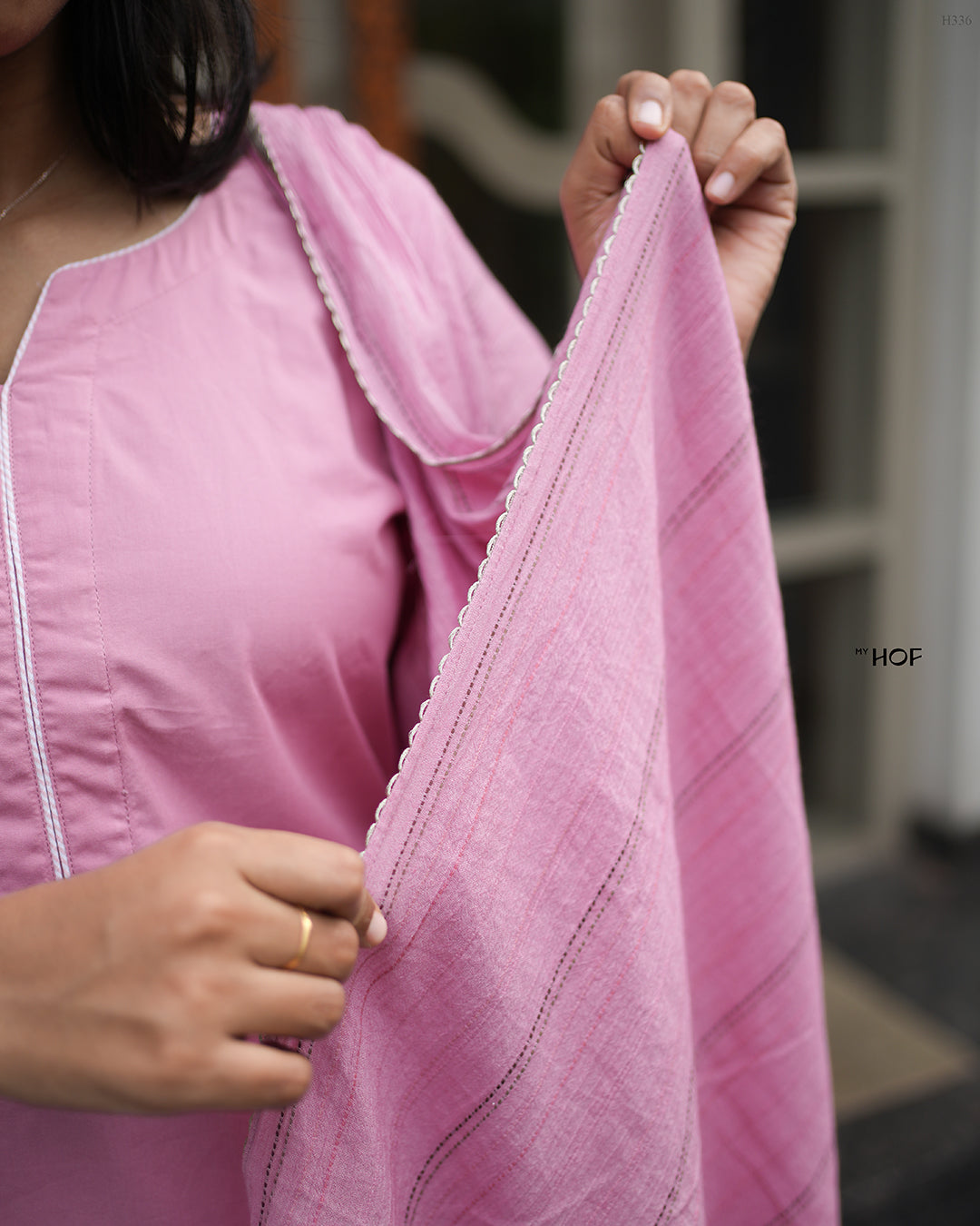 MY HOF Pink Suit Set With Floral Embroidery In cotton
