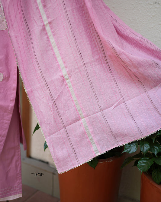 MY HOF Pink Suit Set With Floral Embroidery In cotton