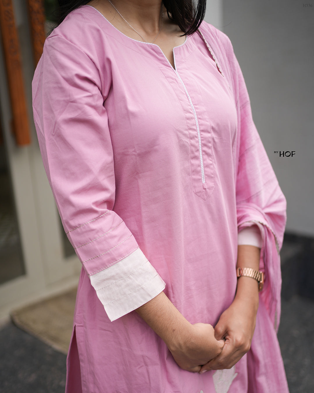MY HOF Pink Suit Set With Floral Embroidery In cotton