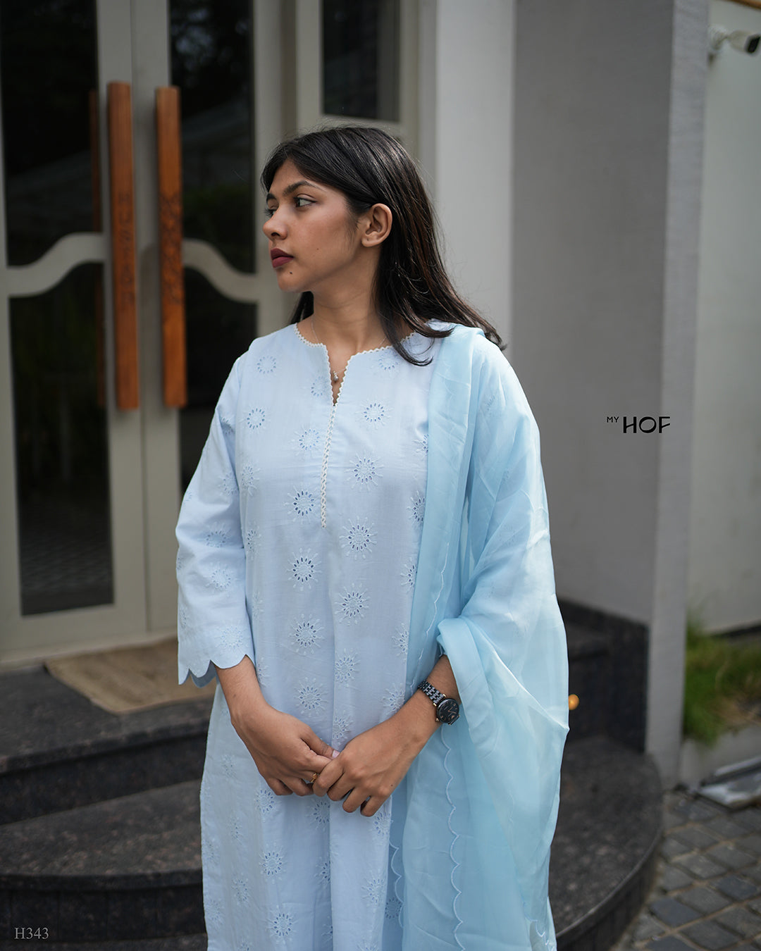 MY HOF Ice Blue Suit Set In Cotton Hakoba