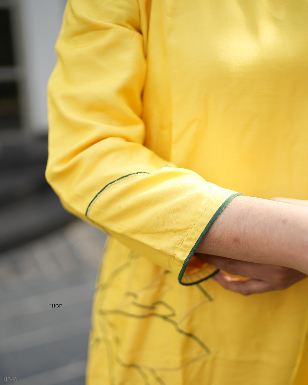 MY HOF Yellow Suit Set With Floral Embroidery Work In Muslin