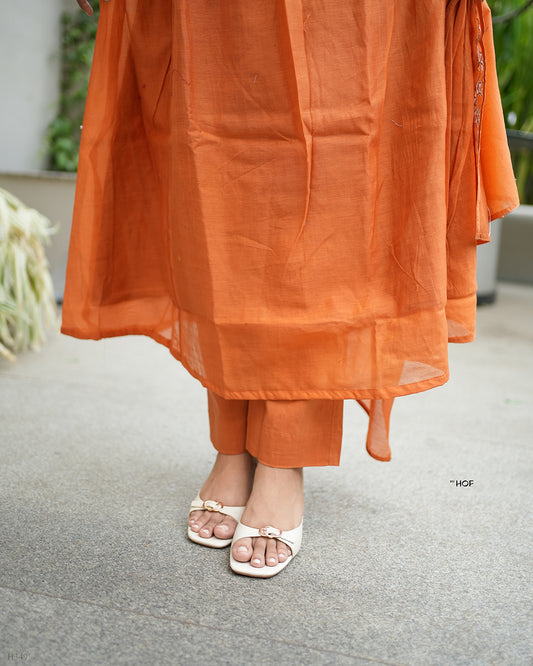 MY HOF Rust Orange Suit Set In Mul Chanderi