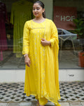 MY HOF Yellow Suit Set With Golden Motives In Crepe