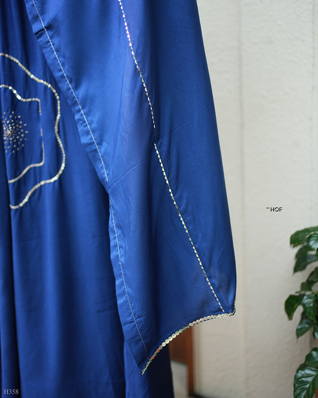 MY HOF Royal Blue Suit Set With Hand Embroidery In Muslin