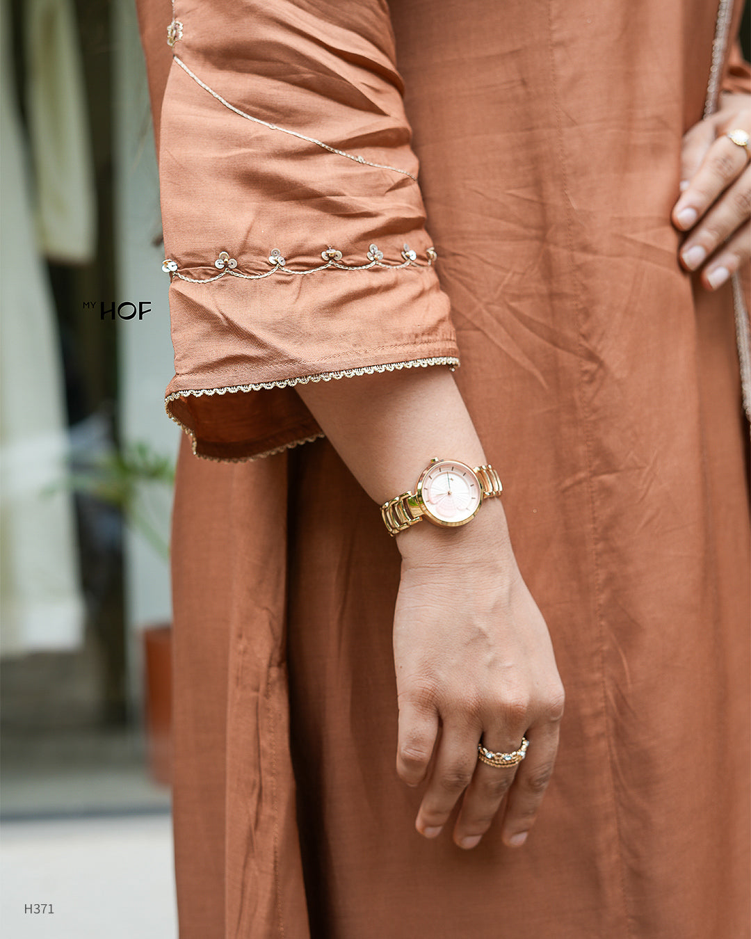 MY HOF Choco Brown Suit Set With Hand Embroidery In Muslin
