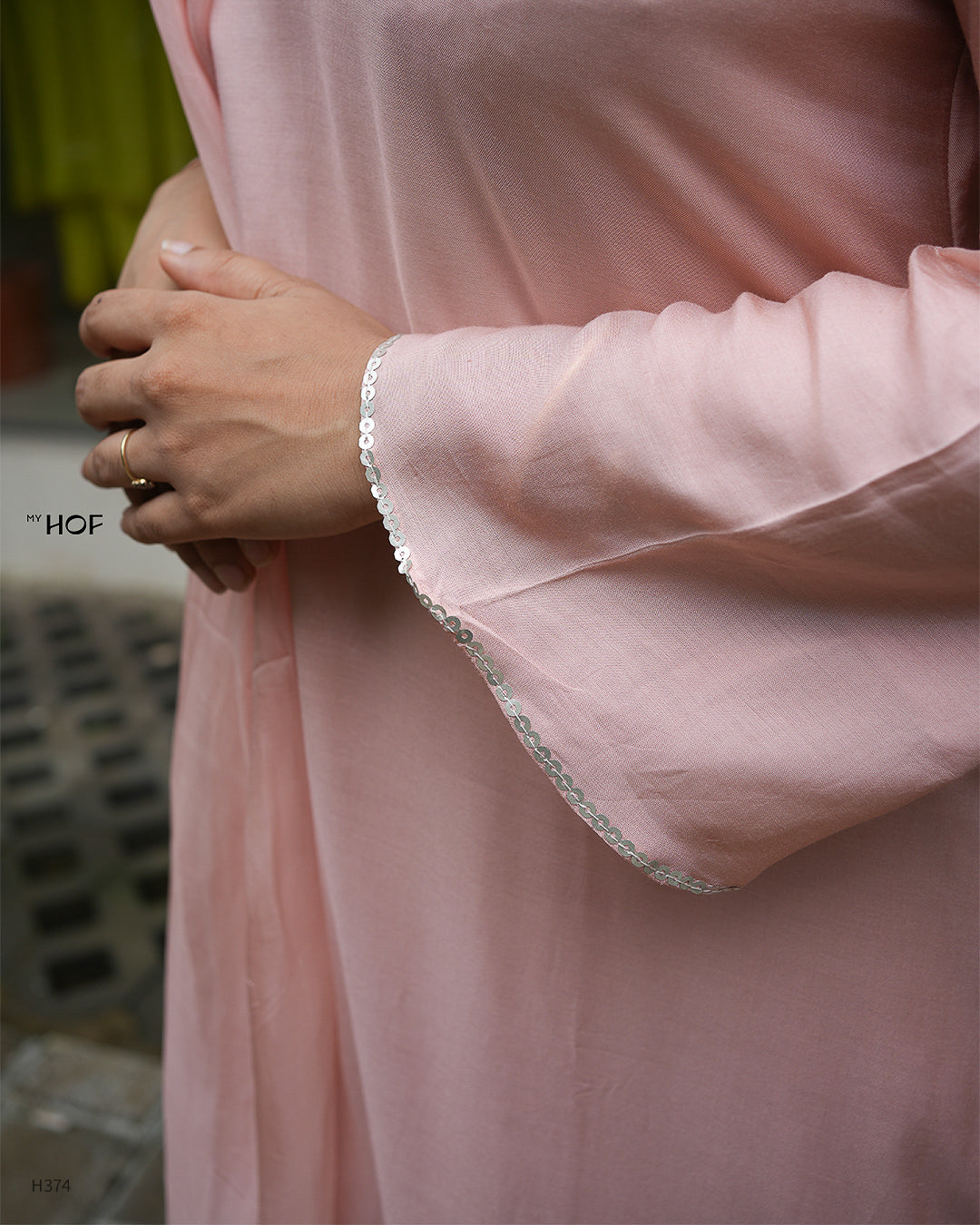MY HOF Pastel Pink Suit Set With Hand Embroidery In Muslin