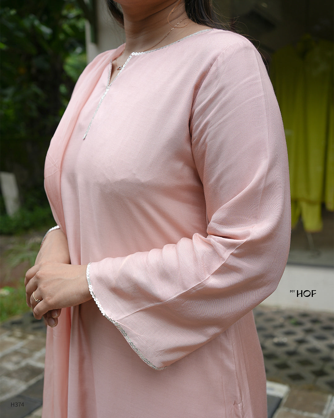 MY HOF Pastel Pink Suit Set With Hand Embroidery In Muslin