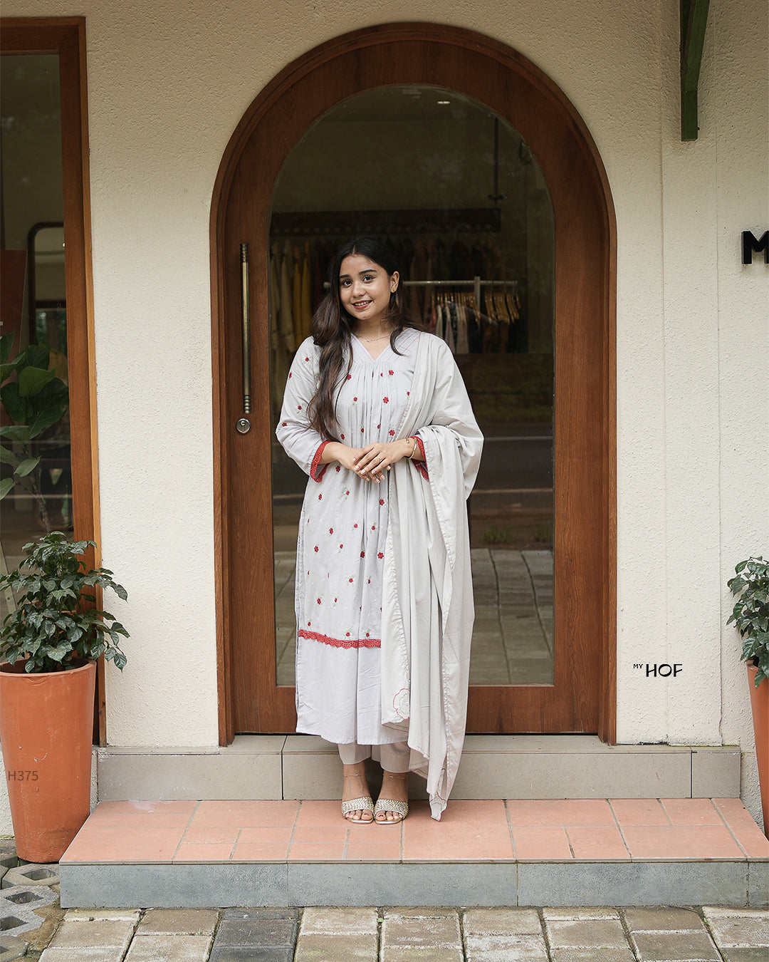 MY HOF Pastel Purple Suit Set With Floral Embroidery In Cotton