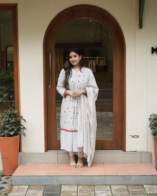 MY HOF Pastel Purple Suit Set With Floral Embroidery In Cotton