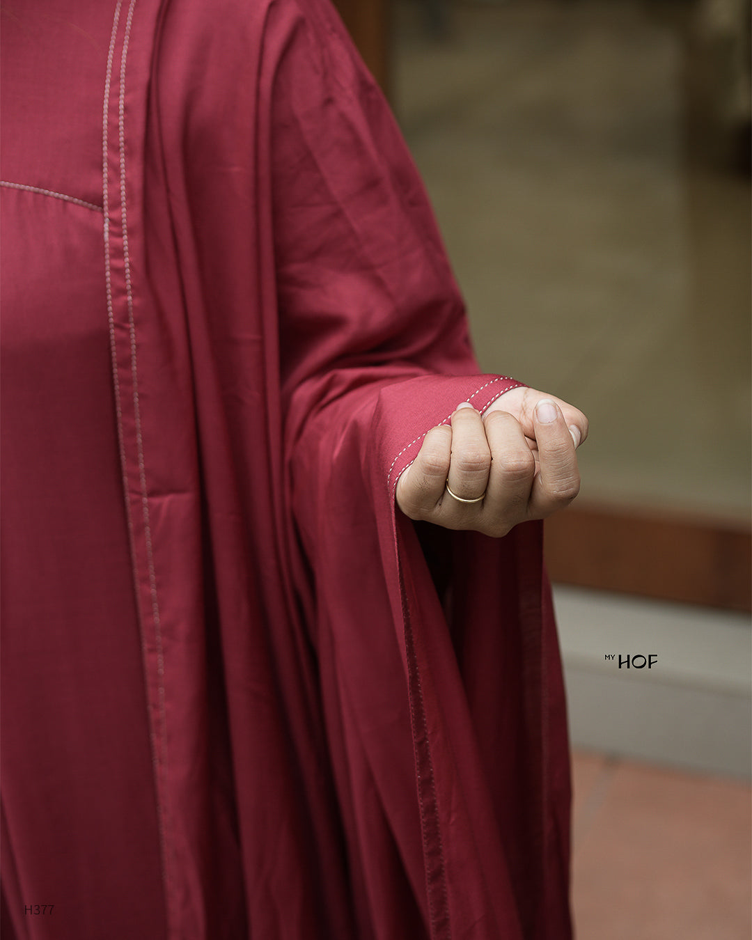 MY HOF Maroon Suit Set With Floral Embroidery In Muslin