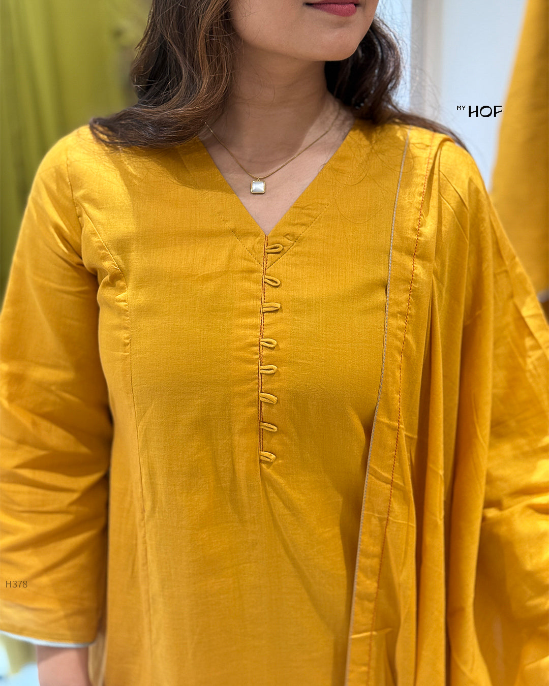 MY HOF Mustard Yellow Suit Set With Hand Embroidery In Mul Cotton