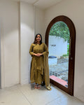 MY HOF Mehndi Green Suit Set With Hand Embroidery In Mul Cotton