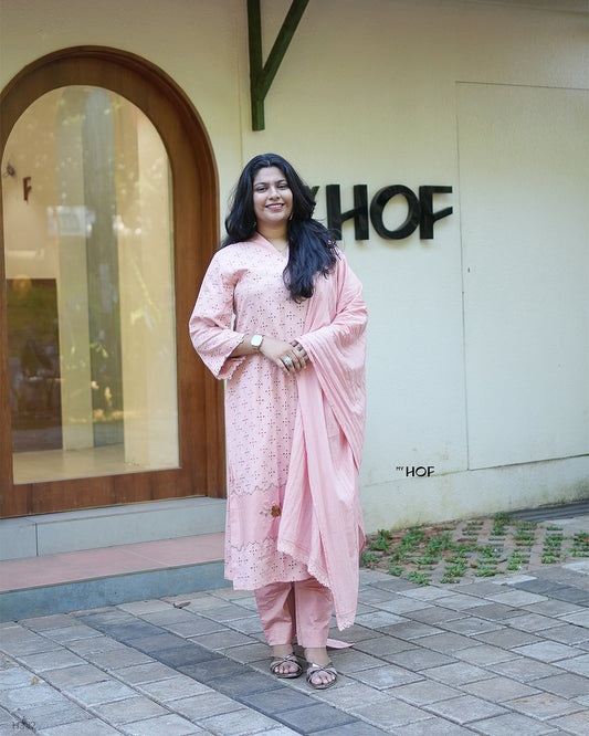 MY HOF Pastel Pink Suit Set In Cotton Hakoba