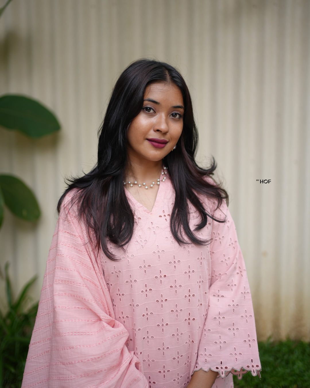 MY HOF Pastel Pink Suit Set In Cotton Hakoba