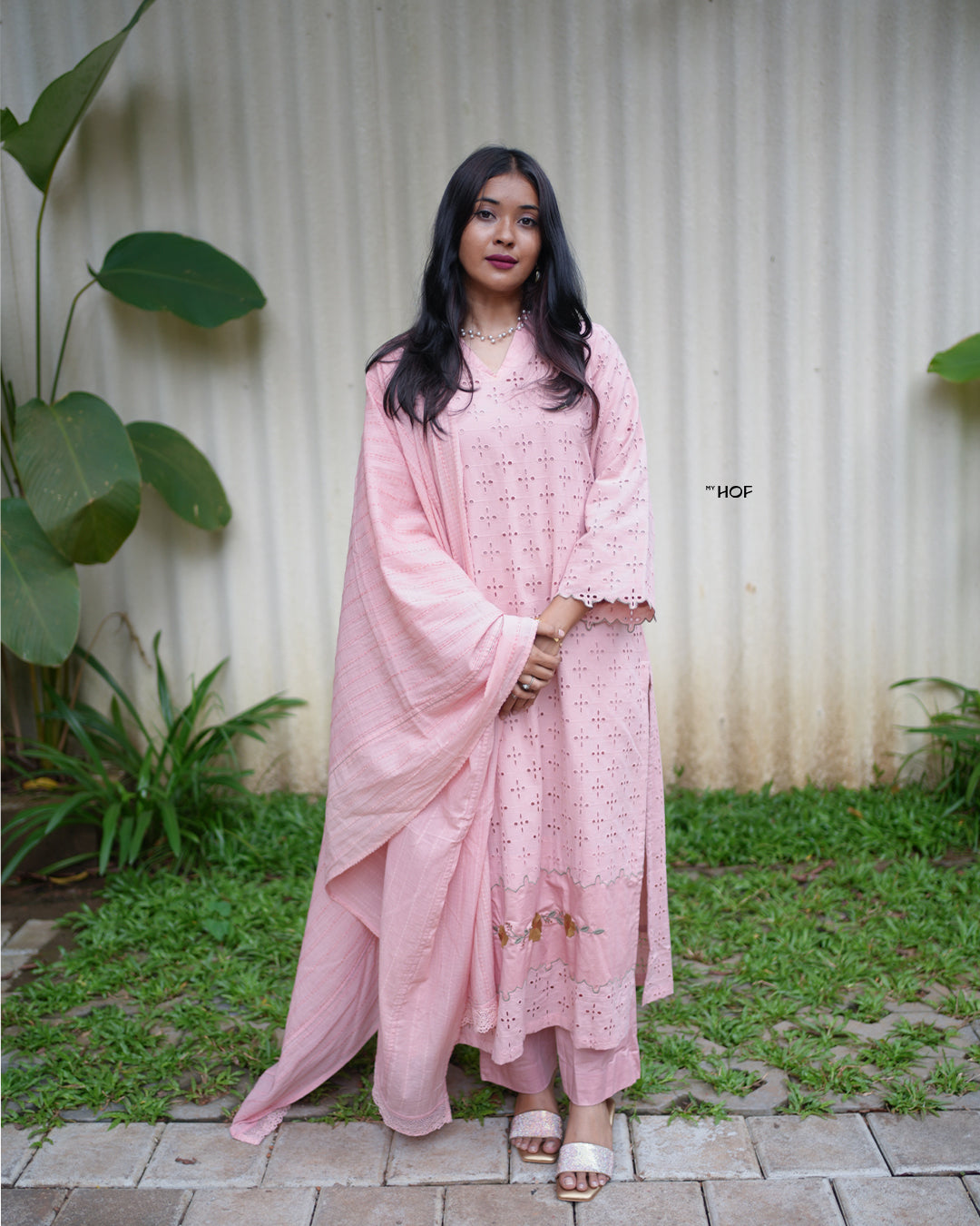 MY HOF Pastel Pink Suit Set In Cotton Hakoba