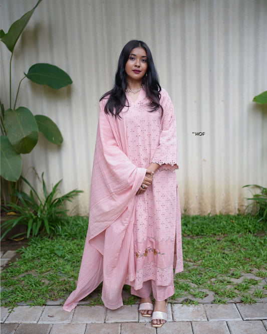 MY HOF Pastel Pink Suit Set In Cotton Hakoba