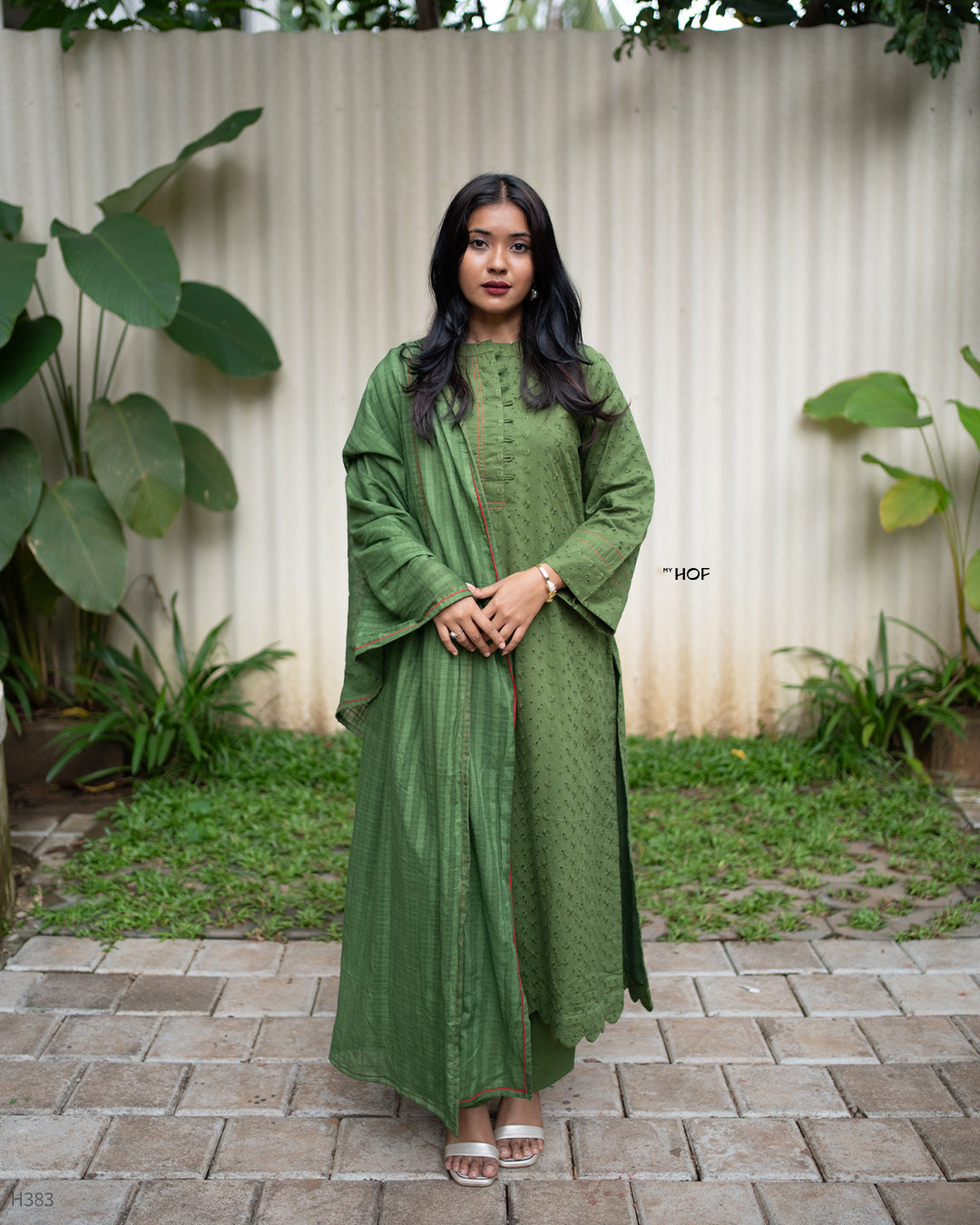 MY HOF Leaf Green Suit Set In Cotton Hakoba