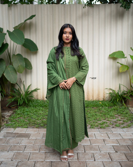 MY HOF Leaf Green Suit Set In Cotton Hakoba