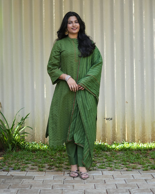 MY HOF Leaf Green Suit Set In Cotton Hakoba