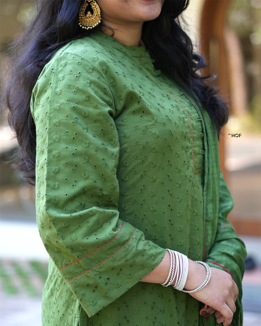 MY HOF Leaf Green Suit Set In Cotton Hakoba