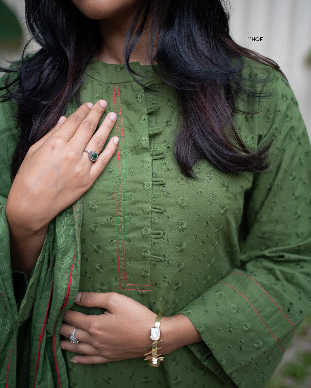 MY HOF Leaf Green Suit Set In Cotton Hakoba