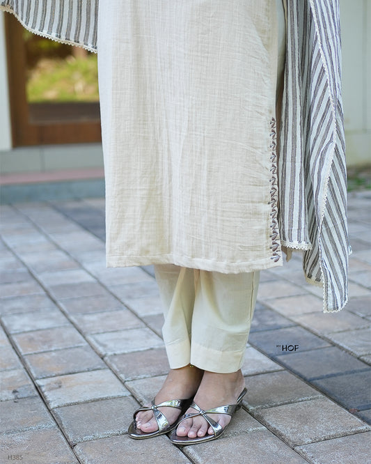 MY HOF Beige Suit Set With Embroidery In Cotton